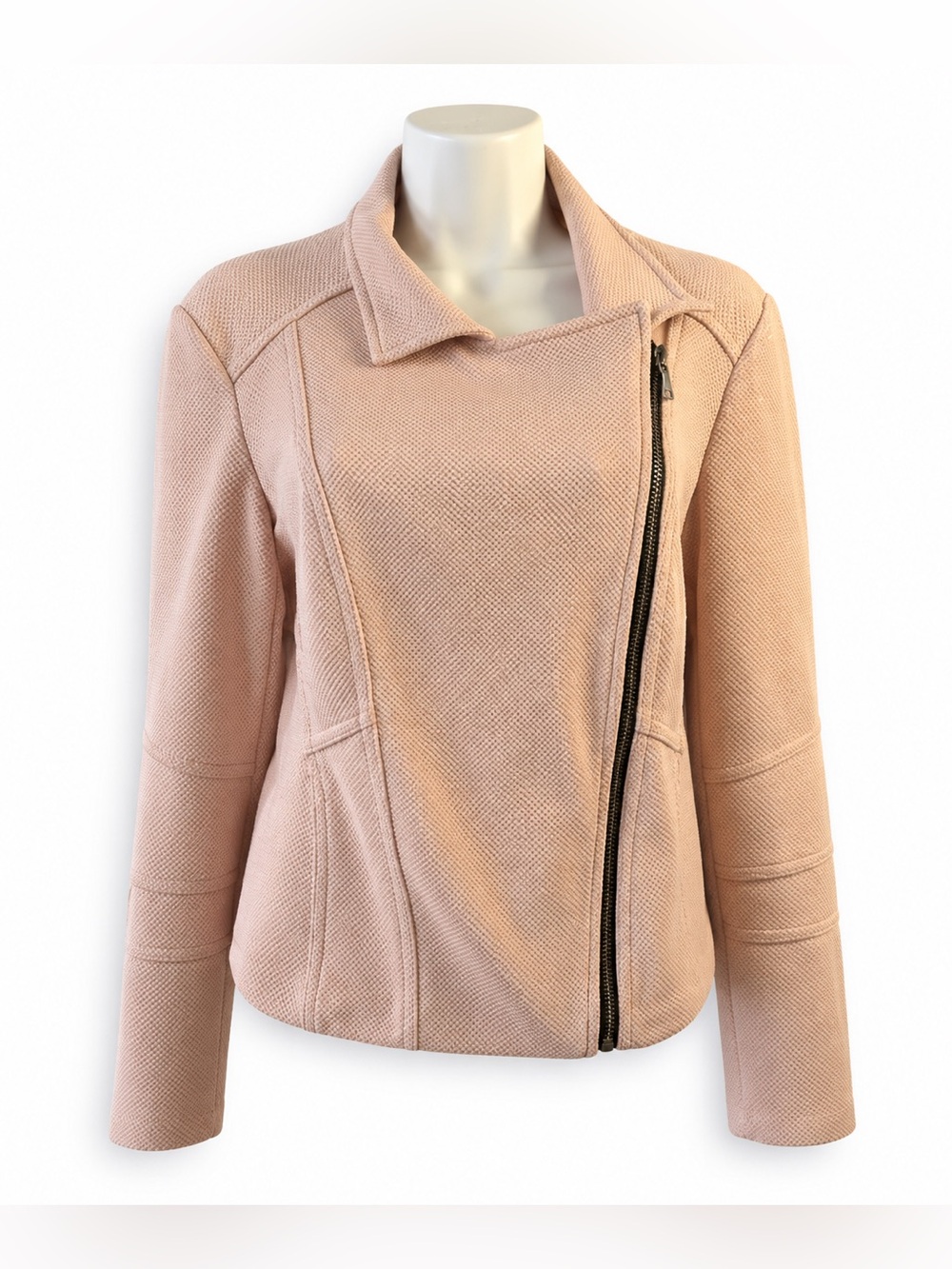 Express Blush Pink Textured Moto Jacket Size L Asymmetrical Zip
